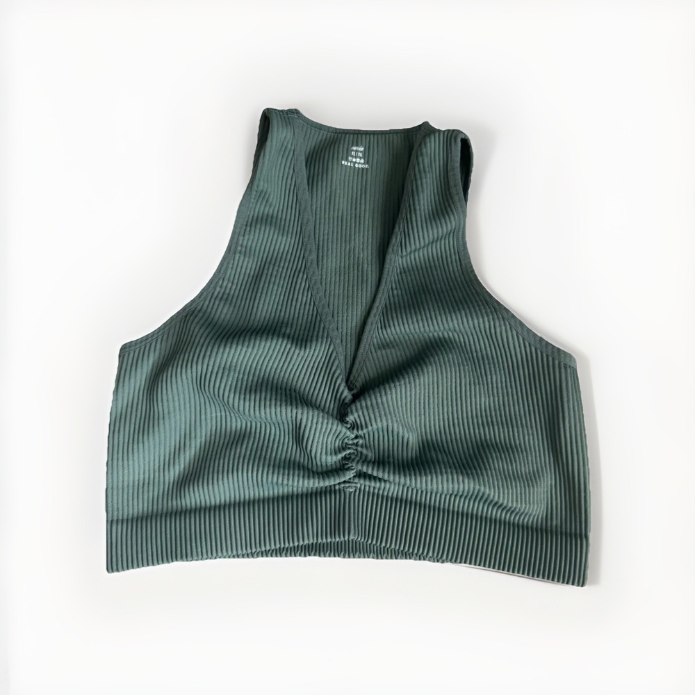 Aerie women's Green V Neck Ribbed Cropped Tank bralett size XL Real Good
